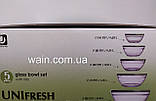 Набір салатників скляних (судочків) 5 шт з пластиковими зеленими кришками UniFresh, фото 7