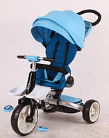 Детский трехколесный велосипед-коляска складной Crosser MODI T 600 ROSA EVA с поворотным сидением голубой