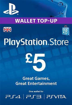 5£ GBP (UK) для Playstation Network Card (United Kingdom, PlayStation Store/PSN)