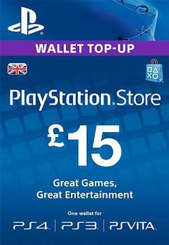 15£ GBP (UK) для Playstation Network Card (United Kingdom, PlayStation Store/PSN)