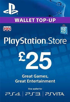 25£ GBP (UK) для Playstation Network Card (United Kingdom, PlayStation Store/PSN)