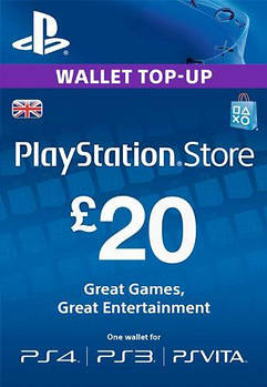 20£ GBP (UK) для Playstation Network Card (United Kingdom, PlayStation Store/PSN)