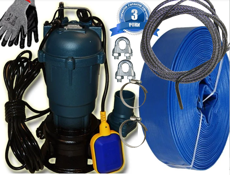 Фекальний насос GRAND WATER 10-10-1100 + 25 м шланг, з подрібнювачем Forwater +хомут, рукавички, трос.
