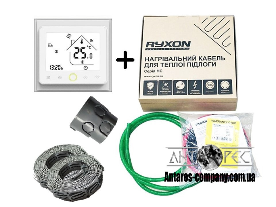 Тонкий двожильний нагрівальний кабель Ryxon HC-20 (1.5 м2) у комплекті з WI-FI thermostat TWE02