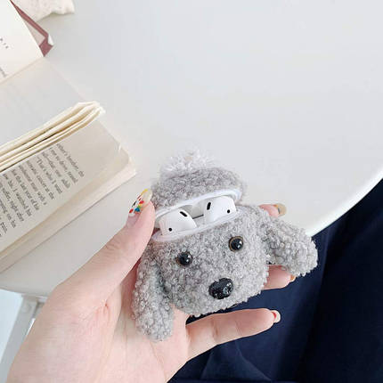 Чохол для навушників Apple AirPods plush Alitek Пудель Grey, фото 2