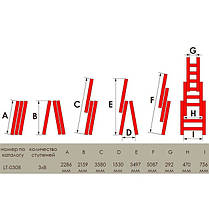 Драбина алюмінієва 3-секційна універсальна розкладна 3*8ступ. 5.09м INTERTOOL LT-0308, фото 3