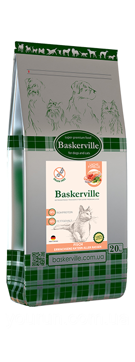 Baskerville Grain Free Cat Adult Fish сухий беззерновой корм для дорослих котів лосось і форель 20кг, фото 1