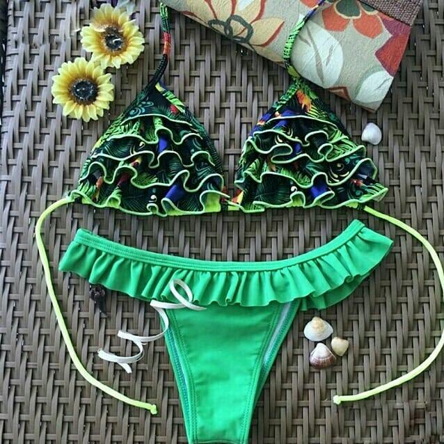 Купальник жіночий роздільний зелений розмір L, фото 1