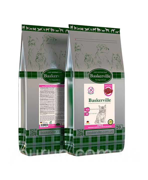 Baskerville (Баскервіль) Grain Free Cat Junior сухий беззерновой корм для кошенят яловичина і м'ясо птиці, 20кг