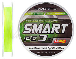 Шнур Favorite Smart PE 3x 150м (fl.yellow) #1.0/0.171mm 19lb/8.7kg