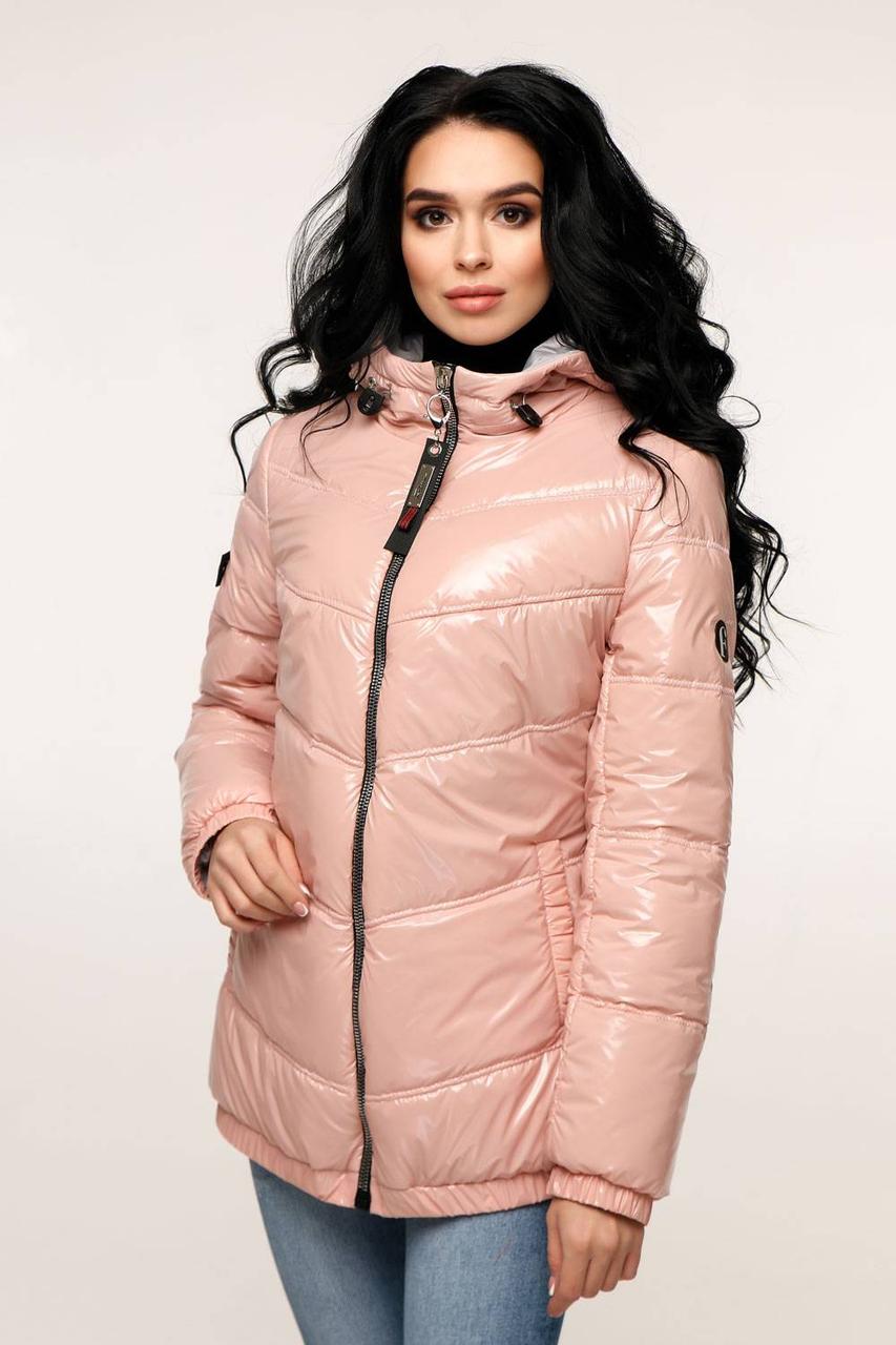 Жіноча весняна блискуча рожева лакова куртка 44 46 48 50 52 54 розмір
