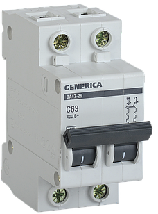 Автоматичний вимикач ВА47-29 2Р 63А 4,5 кА З GENERICA
