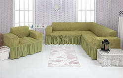 Чохол на диван кутовий, крісло Venera 03-228 Оливка