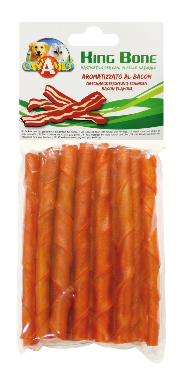 Ласощі для собак кручений стік зі смаком бекону 10 см Croci King Bone Bacon 20 шт/уп