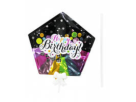 Зірка фольгована міні в торт або букет з малюнком 10 см "Happy Birthday" -