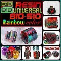 № 689 Resin Drip Tip 810 / 510 Rainbow Mix. Дріп тип універсальна 2 в 1. Різний тип коннектора.