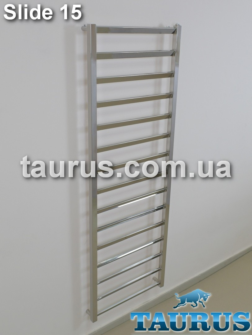 Вузька та висока сушарка для рушників Slide 15/1550х400 мм від TAURUS. Водяний + електро + гібрид. Плоскі трубки