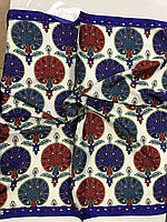 Шейный платок с добавкой натурального шёлка цвет электрик и синий с рисунком синий с красным