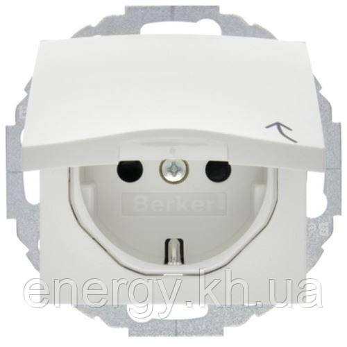 Berker S. 1/B. 3/B. 7 - Розетка 2к+з SCHUKO з кришкою і захистом контактів, полярна білизна матова, фото 1