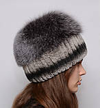 Жіноча хутряна шапка на в'язаній основі з натурального хутра кролика (Rex) "Піраміда", фото 2