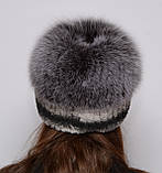 Жіноча хутряна шапка на в'язаній основі з натурального хутра кролика (Rex) "Піраміда", фото 3