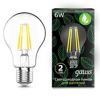 ФІТОЛАМПА ДЛЯ РОЗТЕЕНЬ Gauss LED Fito Filament А60 6W цоколь E27 біколорна (фіолетове світло)