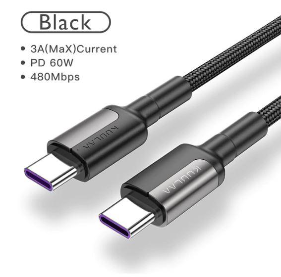 Кабель KUULAA USB Type C to USB Type C, black (зарядка, передавання даних)