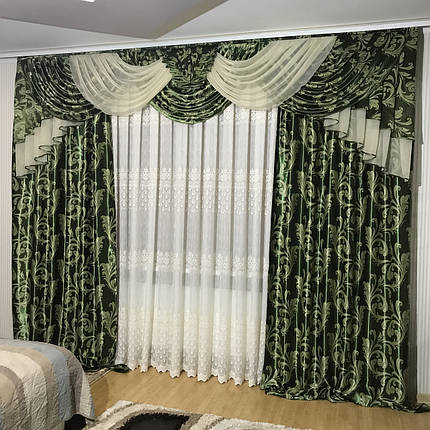Комплект штор з ламбрекеном з блекаута №315 зелений, фото 1