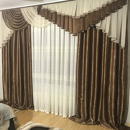 Готові штори з ламбрекеном №321 коричневий, фото 1