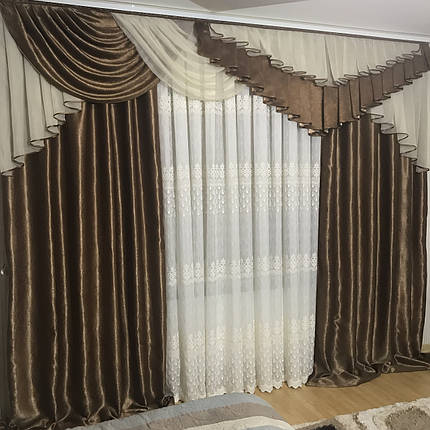 Готові штори з ламбрекеном №321 коричневий, фото 3