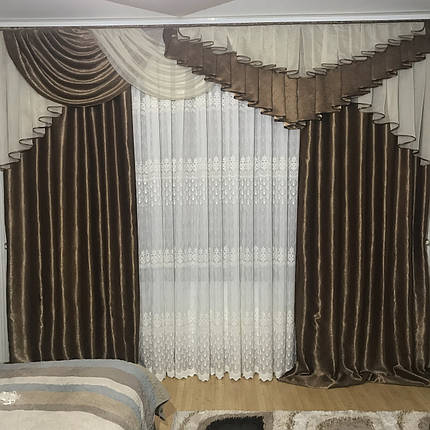 Готові штори з ламбрекеном №321 коричневий, фото 2