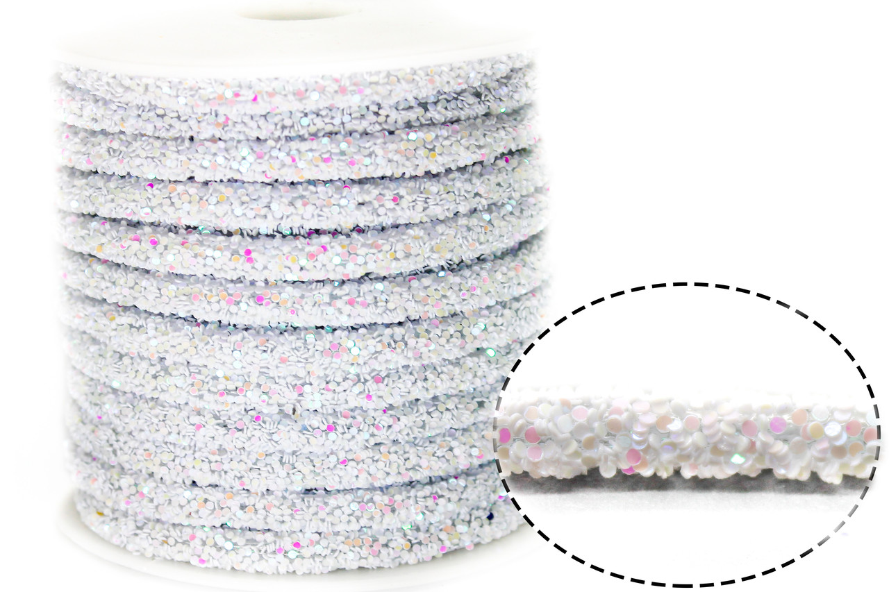 Порожнистий шнур покритий блискітками 6 мм 1 м Білий АВ, фото 1