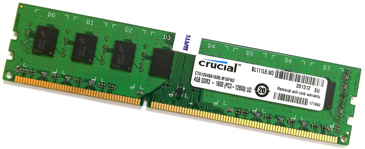 Оперативна пам'ять Crucial DDR3 4Gb 1600MHz PC3-12800U 2R8 CL11 (CT51264BA160B.M16FKD) Б/В