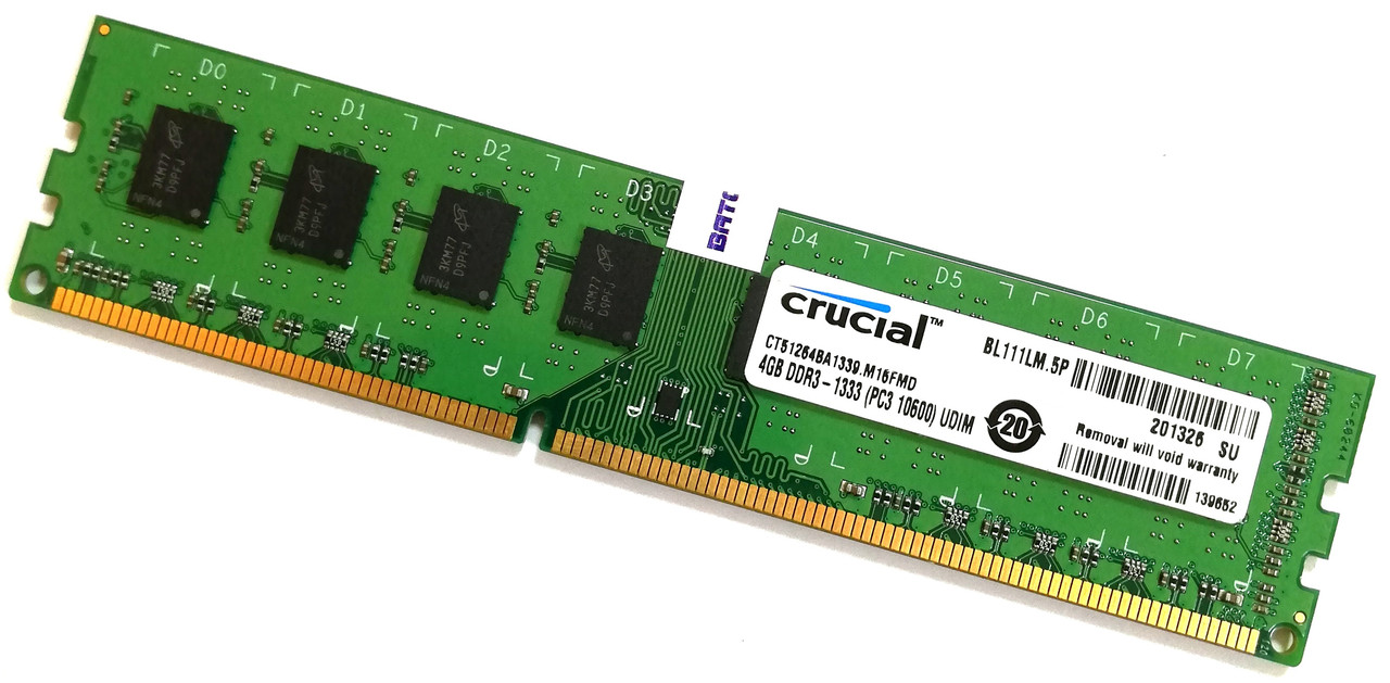 Оперативна пам'ять Crucial DDR3 4Gb 1333MHz PC3-10600U 2R8 CL9 (CT51264BA1339.M16FMD) Б/В
