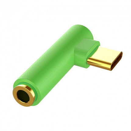 Перехідник аудіо кутовий Alitek USB Type-C — Audio 3.5 мм Зелений, фото 1