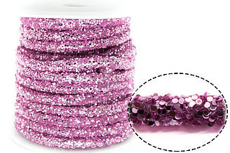 Порожнистий шнур покритий блискітками 6 мм 1 м Бузковий