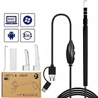 3 в 1 Эндоскоп, бороскоп, мини камера для Android и ПК 2м 6 LED type-C