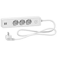 Удлинитель на 3 розетки + 2 USB белый 1.5 м Schneider ST943U1W