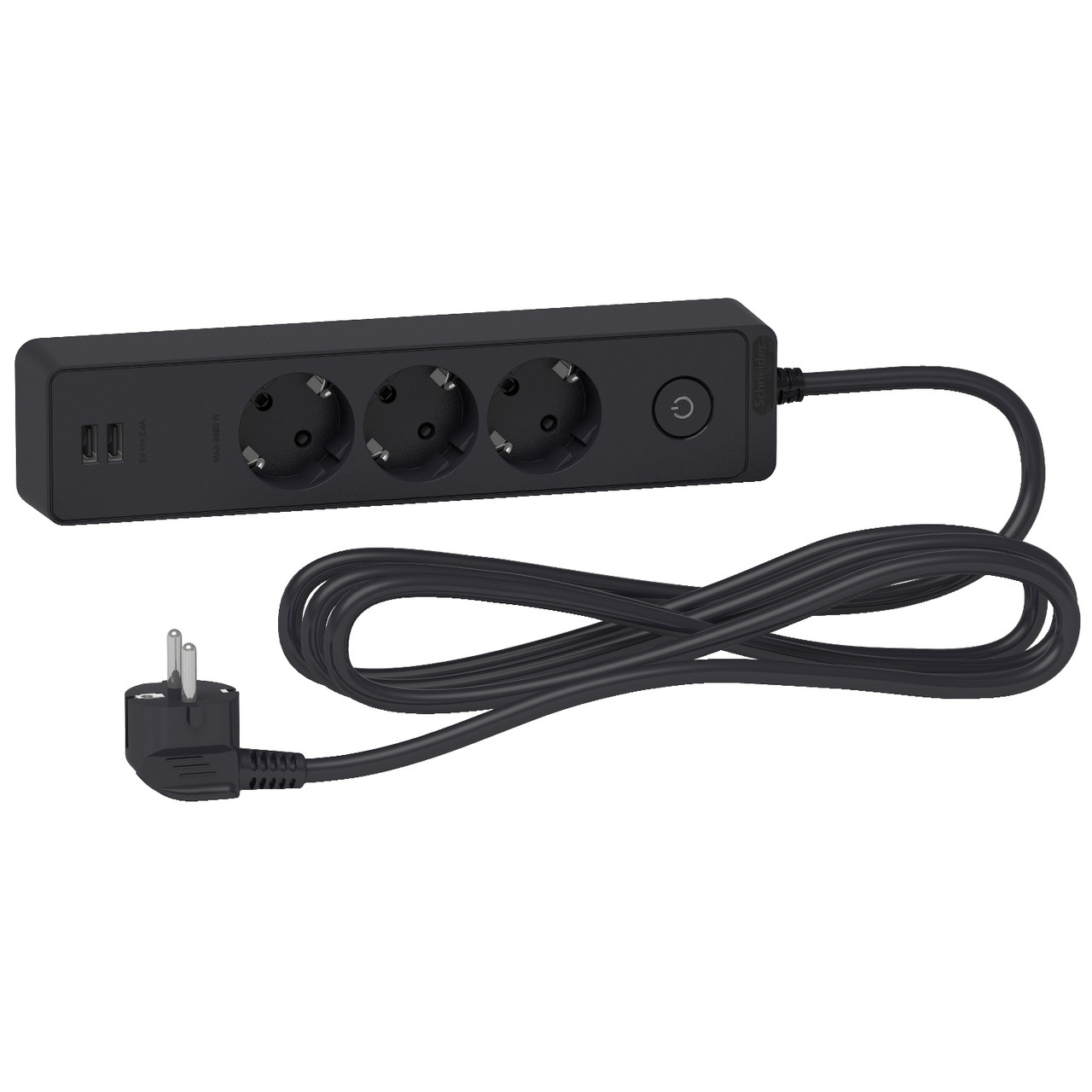Подовжувач на 3 розетки + 2 USB чорний 3 м Schneider ST943U3B