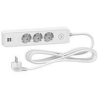 Удлинитель на 3 розетки + 2 USB белый 3 м Schneider ST943U3W