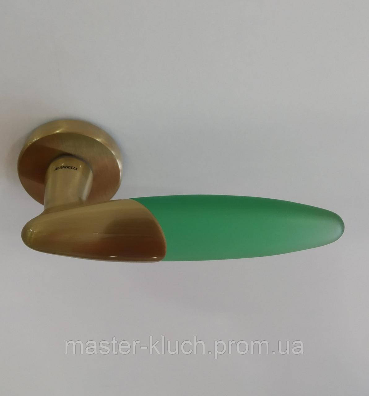 Ручка дверна Mandelli BIP матове золото/зелене скло (акрил)
