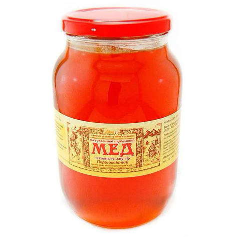 Мед натуральний бджолиний, сорт: "Первокольоровий" 1350 г, фото 1