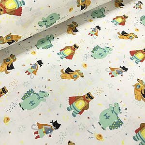Тканина муслін Двошарова тварини супергерої на білому (шир. 1,6 м) MS-T-0037