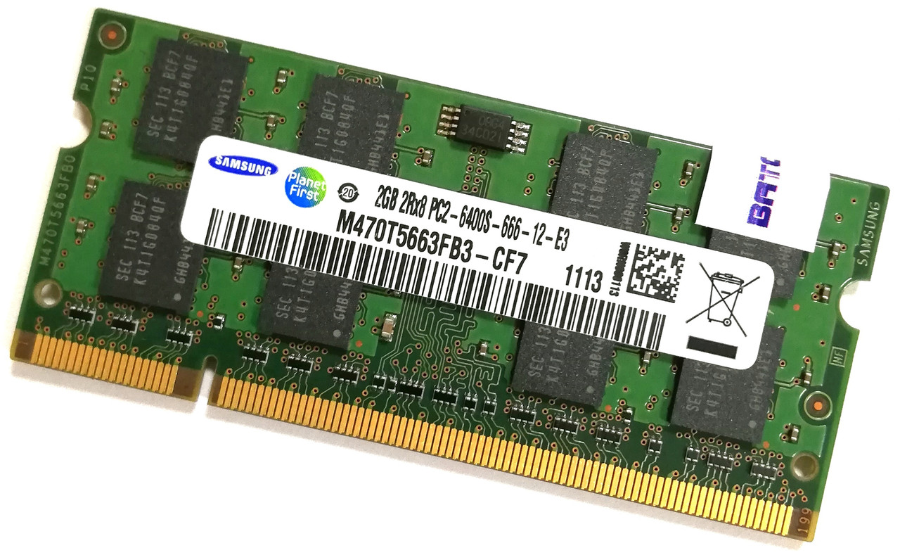 Оперативна пам'ять для ноутбука Samsung SODIMM DDR2 2Gb 800MHz 6400s 2R8 CL6 (M470T5663FB3-CF7) Б/У