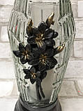 Лампадка скляна декорована пластиковими квітами h-32 см, фото 2