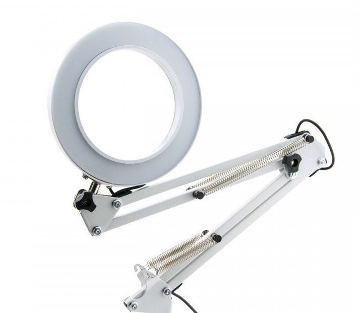 Лампа-лупа настільна з LED-підсвіткою кільцева біла