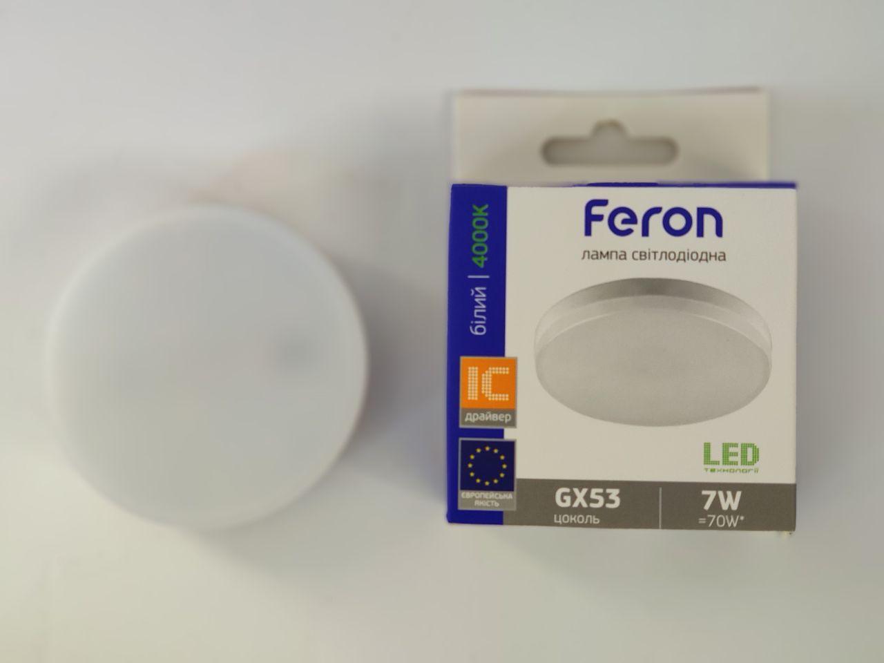Світлодіодна лампа GX53 Feron LB-153 LED 7W 4000K 230V для загального і декоративного освітлення