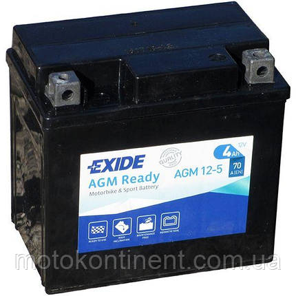 Акумулятор для мотоцикла гелевий EXIDE SLA12-5 = AGM12-5 4Ah 113x70x105, фото 1