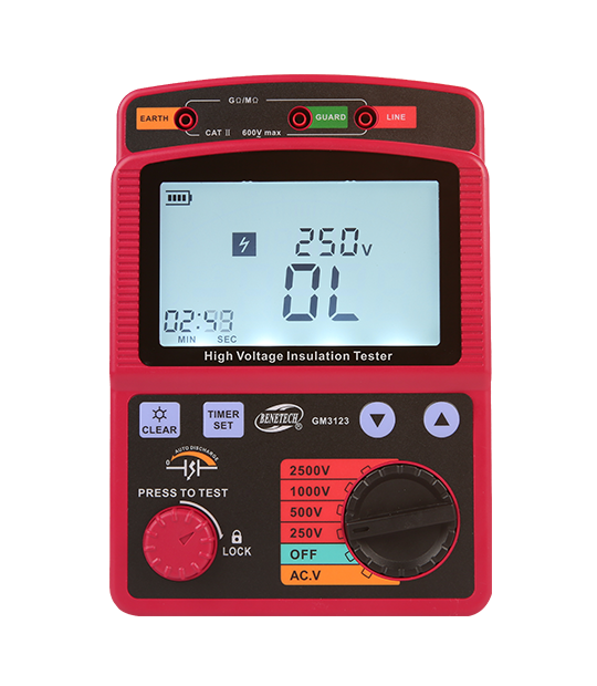 Мегаомметр 2500В, вимірювач опору (0-99,9 ГΩ) BENETECH GM3123