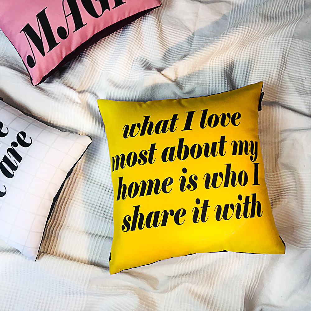 Подушка габардинова з принтом What I love... 50x50 см (5P_19L006)
